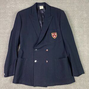 Vintage Selfridges Harvard Patch Blazer Sport Coat Men's 40 L Blue Wool Jacket